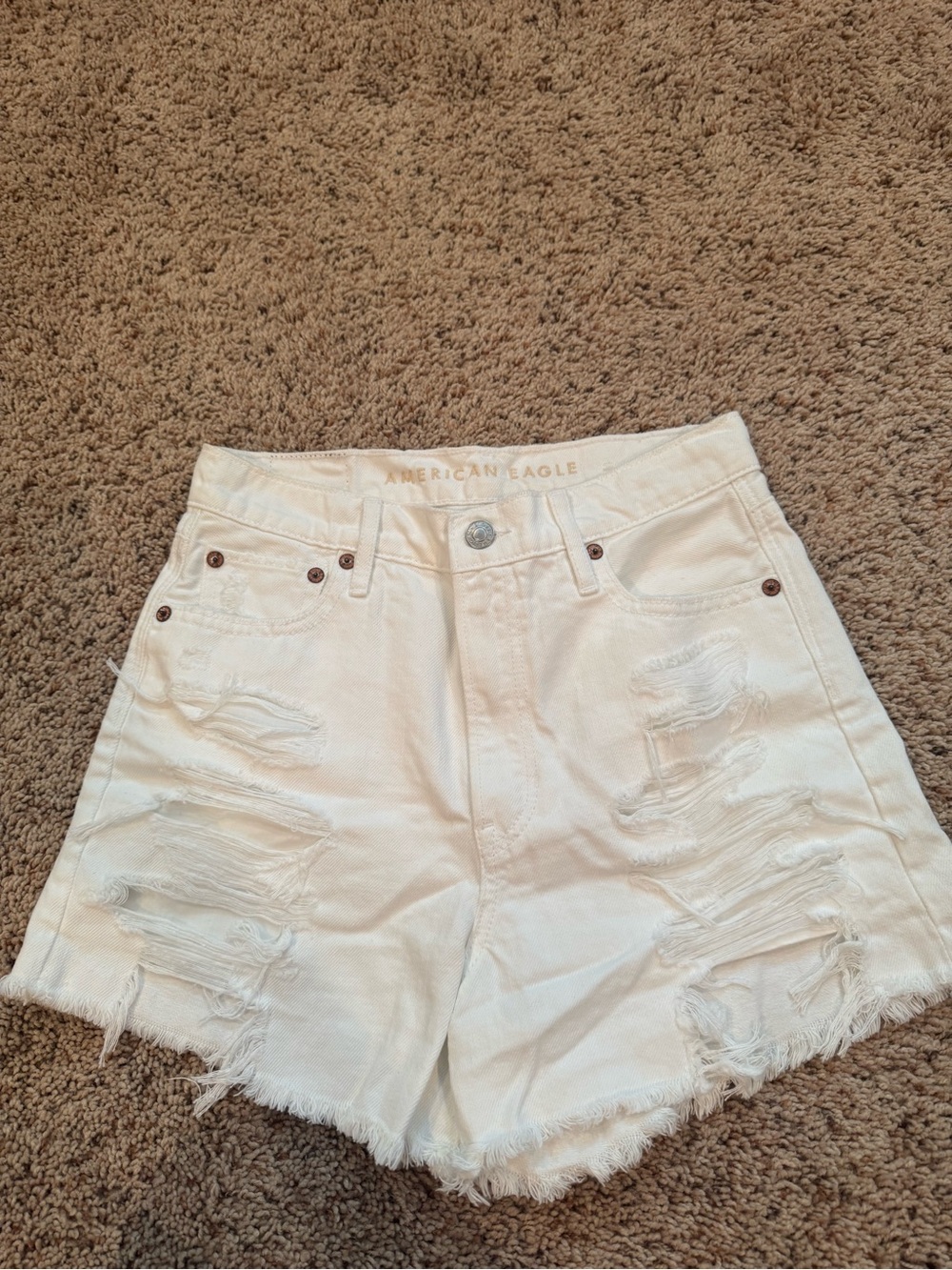American Eagle Outfitters White High-Waist Distressed Women’s Shorts